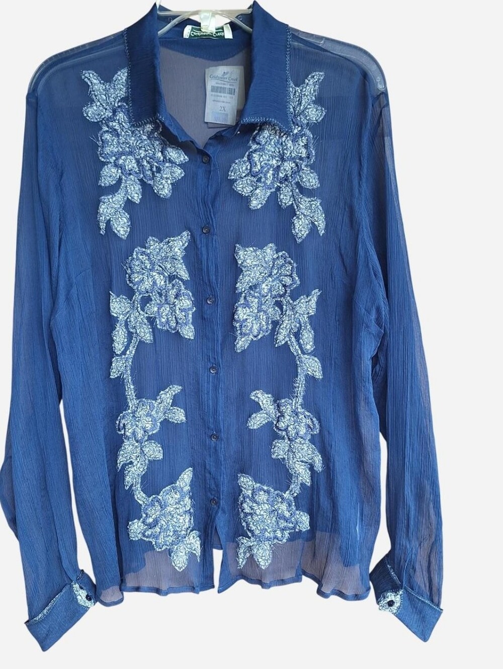 Coldwater Creek 2X Boho 100% Silk Fairy Grunge Whimsical Button Up Blouse NWT